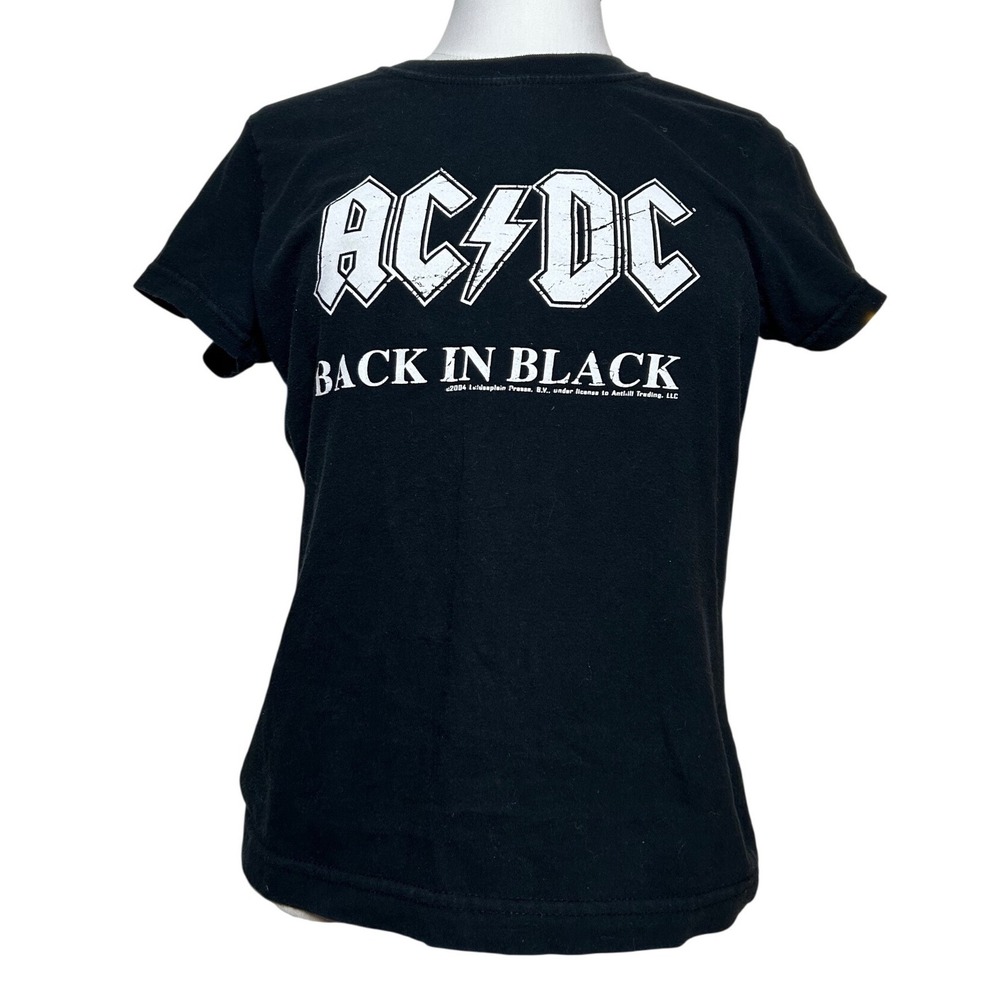 Y2K Vintage 2004 ACDC Back In Black Logo Graphic‎ Band T-Shirt Baby Tee Fitted